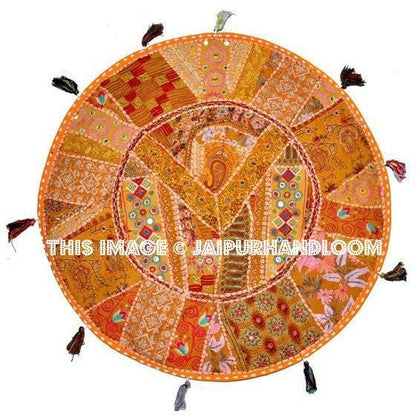 17" Indian floor pillow floor cushion pouf ottoman Round Floor Pillow Cushion Patchwork floor cushion Vintage Indian Foot Stool Bean Bag-Jaipur Handloom