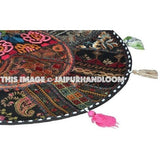 17" Patchwork Round Floor Pillow Cushion in Black round embroidered Bohemian Patchwork floor cushion pouf Vintage Indian Foot Stool ottoman-Jaipur Handloom