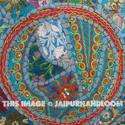17" Patchwork Round Floor Pillow Cushion in Blue round embroidered Bohemian Patchwork floor cushion pouf Vintage Indian Foot Stool ottoman-Jaipur Handloom