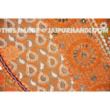 17" Patchwork Round Floor Pillow Cushion in Orange round embroidered Bohemian Patchwork floor cushion pouf Vintage Indian Foot Stool ottoman-Jaipur Handloom
