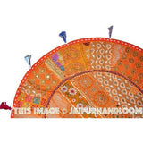 17" Patchwork Round Floor Pillow Cushion in Orange round embroidered Bohemian Patchwork floor cushion pouf Vintage Indian Foot Stool ottoman-Jaipur Handloom