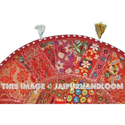 17" Patchwork Round Floor Pillow Cushion in Red round embroidered Bohemian Patchwork floor cushion pouf Vintage Indian Foot Stool ottoman