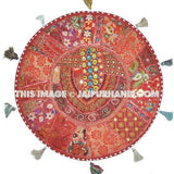 17" Patchwork Round Floor Pillow Cushion in Red round embroidered Bohemian Patchwork floor cushion pouf Vintage Indian Foot Stool ottoman