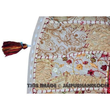 17" Patchwork Round Floor Pillow Cushion round embroidered Bohemian Patchwork floor cushion pouf Vintage Indian Foot Stool Bean Bag-Jaipur Handloom