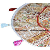 17" Patchwork Round Floor Pillow Cushion round embroidered Bohemian Patchwork floor cushion pouf Vintage Indian Foot Stool Bean Bag-Jaipur Handloom