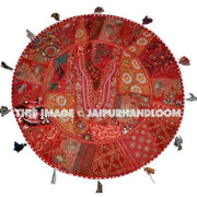 17" Red Large Round Floor Pillow Meditation Cushion religious Buddha Yoga Seating Floor Pillow Cover Throw Pillow bean bag Foot Stool-Jaipur Handloom