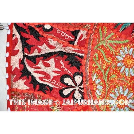 17" Red Large Round Floor Pillow Meditation Cushion religious Buddha Yoga Seating Floor Pillow Cover Throw Pillow bean bag Foot Stool-Jaipur Handloom