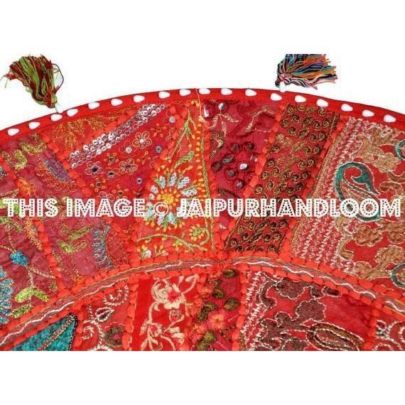 17" Red Large Round Floor Pillow Meditation Cushion religious Buddha Yoga Seating Floor Pillow Cover Throw Pillow bean bag Foot Stool-Jaipur Handloom