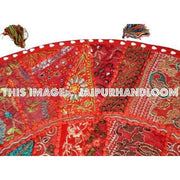17" Red Large Round Floor Pillow Meditation Cushion religious Buddha Yoga Seating Floor Pillow Cover Throw Pillow bean bag Foot Stool-Jaipur Handloom