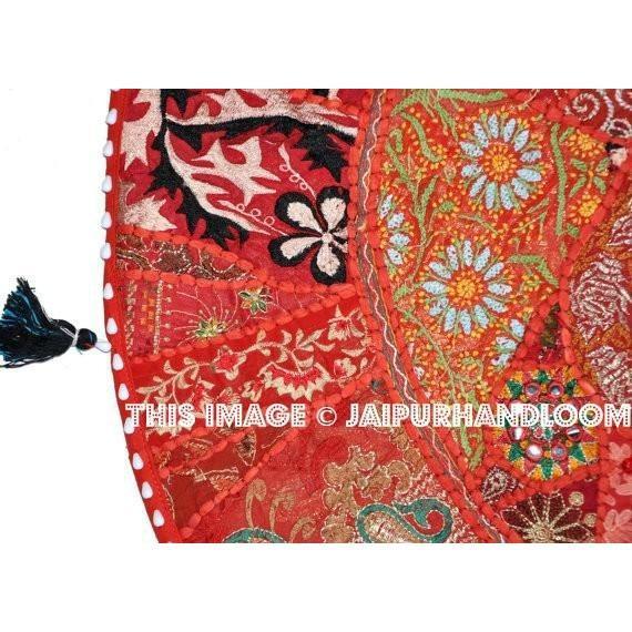 17" Red Large Round Floor Pillow Meditation Cushion religious Buddha Yoga Seating Floor Pillow Cover Throw Pillow bean bag Foot Stool-Jaipur Handloom