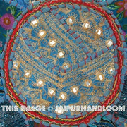 17" Round pouf ottoman Floor Pillow Cushion in Turquoise round embroidered patchwork Bohemian floor cushion pouf Indian Foot Stool Bean Bag-Jaipur Handloom
