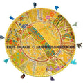 17" Round pouf ottoman Floor Pillow Cushion in Yellow round embroidered patchwork Bohemian floor cushion pouf Indian Foot Stool Bean Bag-Jaipur Handloom