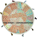 17" Round pouf ottoman Floor Pillow Cushion in white bohemian round embroidered patchwork Bohemian floor cushion pouf Indian Foot Stool Bean Bag