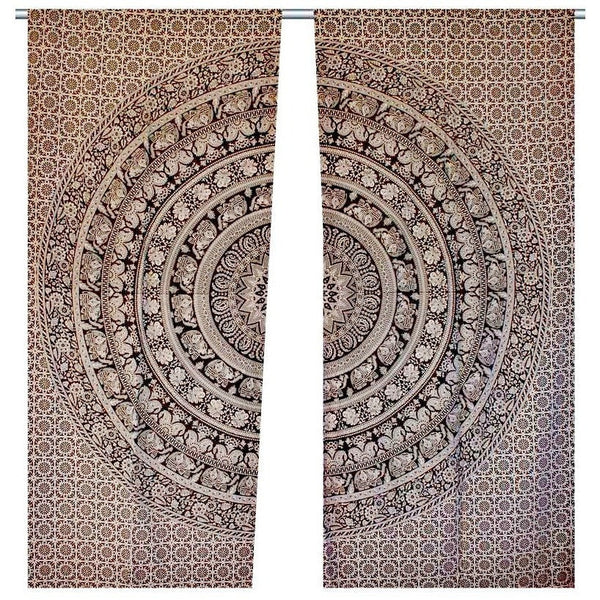 2 PC Curtains Decorative Elephant Mandala Tapestry Handmade Cotton Fabric Indian-Jaipur Handloom