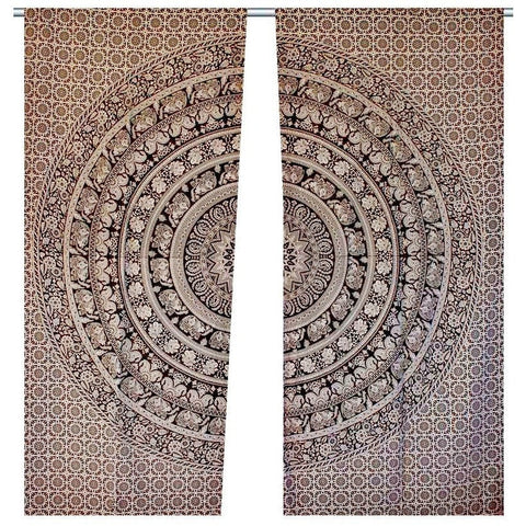 2 PC Curtains Decorative Elephant Mandala Tapestry Handmade Cotton Fabric Indian-Jaipur Handloom