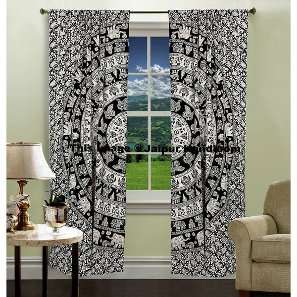 2 PCs New Mandala Indian Wall Tapestry Curtains Cotton Room Door Divider-Jaipur Handloom