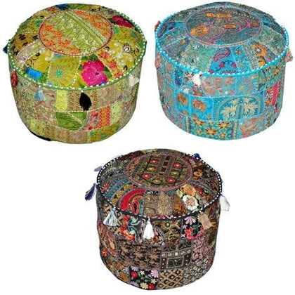 2 pc Set of Bohemian Pouf Ottoman stool chair bench foot stool pouffe-Jaipur Handloom