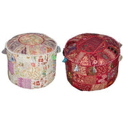 2 pc Set of Bohemian Pouf Ottoman stool chair bench foot stool pouffe-Jaipur Handloom