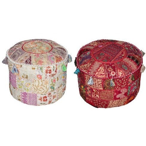 2 pc Set of Bohemian Pouf Ottoman stool chair bench foot stool pouffe-Jaipur Handloom