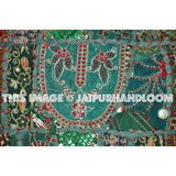 20" Green Bohemian Sofa Pillows Indian Embroidered Dining Chair Cushions-Jaipur Handloom