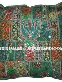 20" Green Bohemian Sofa Pillows Indian Embroidered Dining Chair Cushions