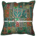 20" Green Bohemian Sofa Pillows Indian Embroidered Dining Chair Cushions-Jaipur Handloom