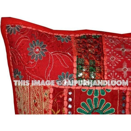20" Indian patchwork bed pillows ethnic tribal cushions for outdoor furniture-Jaipur Handloom