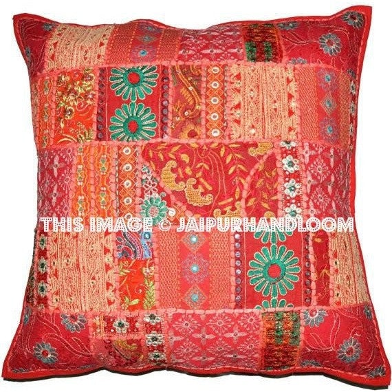 20" Indian patchwork bed pillows ethnic tribal cushions for outdoor furniture-Jaipur Handloom