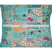 20" Large Blue Decorative Patchwork Throw Pillows for couch boho toss pillows-Jaipur Handloom