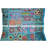 20" Large Blue Decorative Patchwork Throw Pillows for couch boho toss pillows-Jaipur Handloom