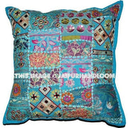 20" Large Blue Decorative Patchwork Throw Pillows for couch boho toss pillows-Jaipur Handloom