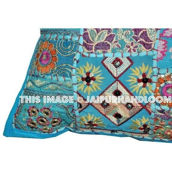 20" Large Blue Decorative Patchwork Throw Pillows for couch boho toss pillows-Jaipur Handloom