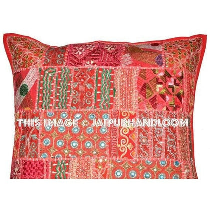 20" Large Bohemian Patchwork Sofa Pillows in Square Shape Boho Patio Cushions-Jaipur Handloom