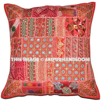 20" Large Bohemian Patchwork Sofa Pillows in Square Shape Boho Patio Cushions-Jaipur Handloom