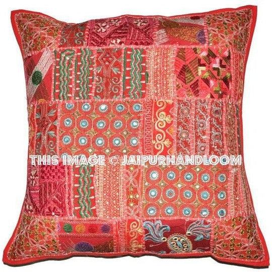20" Large Bohemian Patchwork Sofa Pillows in Square Shape Boho Patio Cushions-Jaipur Handloom