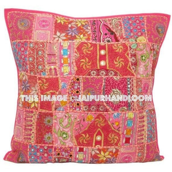 20" Pink Tribal accent throw pillow for couch Bohemian Floor Cushions on sale-Jaipur Handloom