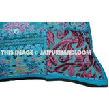 20" Square Blue Decorative bed pillows Bohemian Patchwork Floor Cushions-Jaipur Handloom