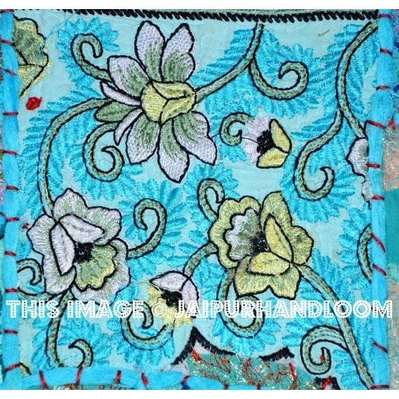 20" Square Blue Decorative bed pillows Bohemian Patchwork Floor Cushions-Jaipur Handloom