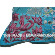 20" Square Blue Decorative bed pillows Bohemian Patchwork Floor Cushions-Jaipur Handloom