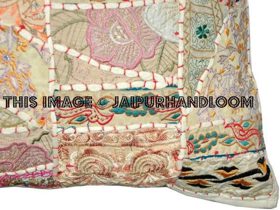 20" Square White Patchwork Bedroom Shams Pillows Boho Outdoor Cushions-Jaipur Handloom