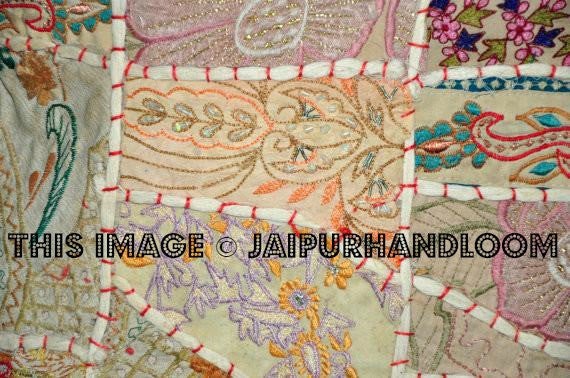 20" Square White Patchwork Bedroom Shams Pillows Boho Outdoor Cushions-Jaipur Handloom