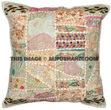 20" Square White Patchwork Bedroom Shams Pillows Boho Outdoor Cushions-Jaipur Handloom