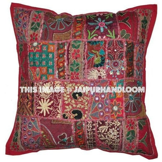 20" XL Maroon Bohemian Dining Chair Cushions Organic Sofa Pillows on sale-Jaipur Handloom