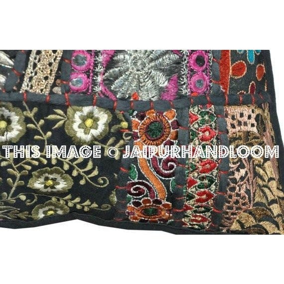 20 inches black patchwork bedroom pillows boho sofa cushions for restaurants-Jaipur Handloom