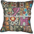 20 inches black patchwork bedroom pillows boho sofa cushions for restaurants-Jaipur Handloom