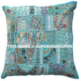 20X20 Blue Organic Sofa Pillows For Restaurants Embroidered Floor Cushions-Jaipur Handloom