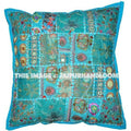 20X20 XL Blue Patchwork Dining Chair Cushions Bohemian Bedroom Shams-Jaipur Handloom