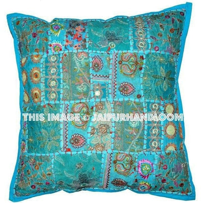 20X20 XL Blue Patchwork Dining Chair Cushions Bohemian Bedroom Shams-Jaipur Handloom