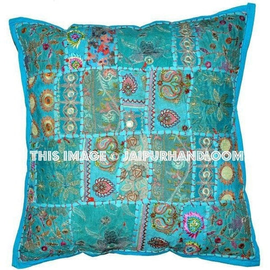 20X20 XL Blue Patchwork Dining Chair Cushions Bohemian Bedroom Shams-Jaipur Handloom