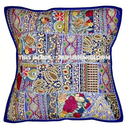 20X20 navy blue bohemian patchwork throw pillows for couch patio cushions-Jaipur Handloom